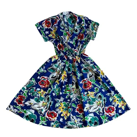 Vintage Melissa Lane Floral Dress 100% Cotton Multicolor Size 14 - Picture 2 of 12